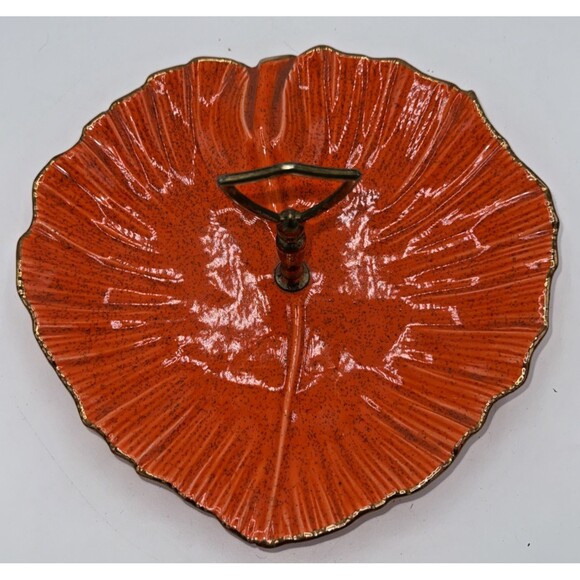 Vintage California Pottery USA Orange/Gold Handled Serving Dish/Tray Tidbits 10” - Picture 3 of 14